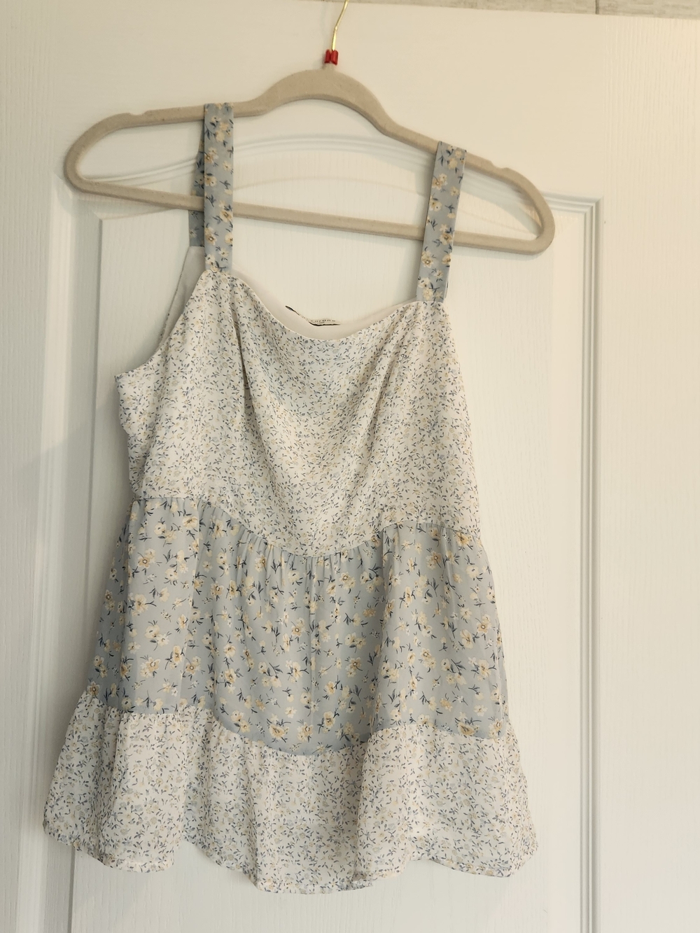 Girls Light Blue and White Floral Tiered Sundress